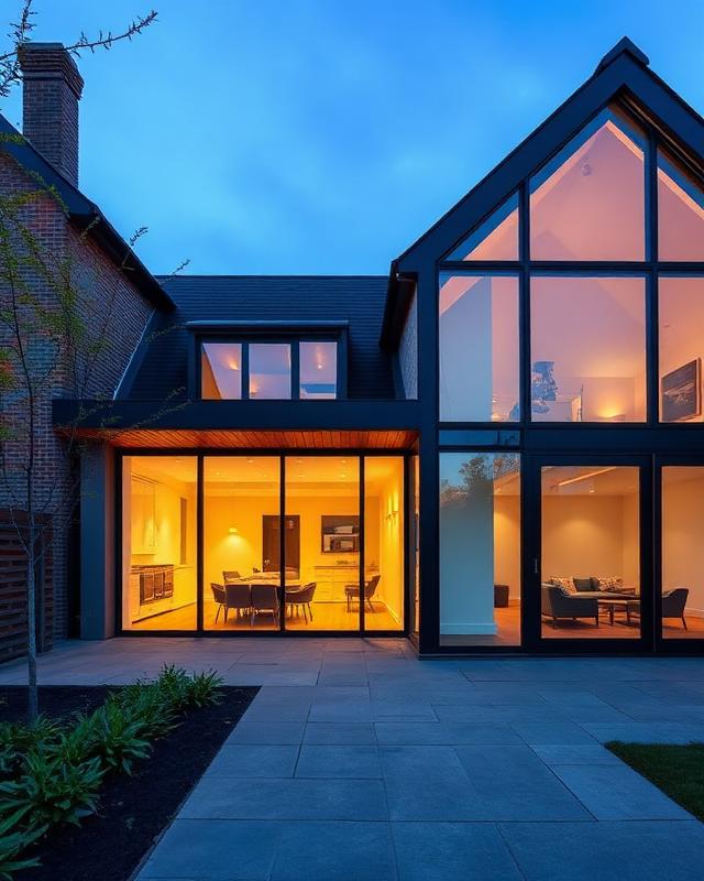 Moderne architecturale uitbreiding met grote glaspartijen